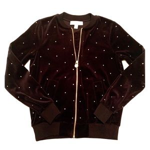 Velour Zip Up Cardigan w/ Jewels